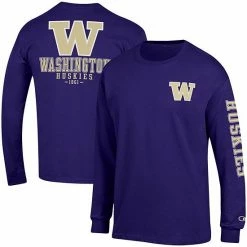 Men's Champion Purple Washington Huskies Team Stack Long Sleeve T-Shirt -Champion shop unnamed file 10125