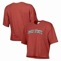 Women's Champion Scarlet Ohio State Buckeyes Vintage Wash Boxy Crop T-Shirt