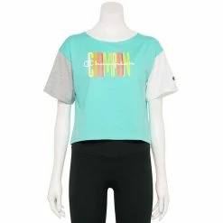 Women's Champion® Colorblock Crop Tee Portal Teal White -Champion shop unnamed file 2582