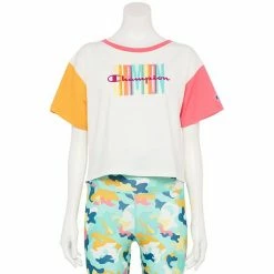 Women's Champion® Colorblock Crop Tee Portal Teal White -Champion shop unnamed file 2583