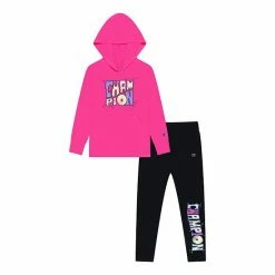 Girls 4-6X Champion Color Block Scribble Hoodie & Leggings Set Wow Pink Black -Champion shop unnamed file 3108