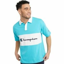Men's Champion® Middleweight Rugby Polo Electric Cyan White -Champion shop unnamed file 3160