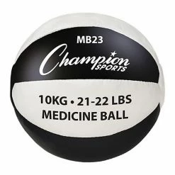 Champion Sports MB23 21-22 Lbs Leather Medicine Ball, Black & White
