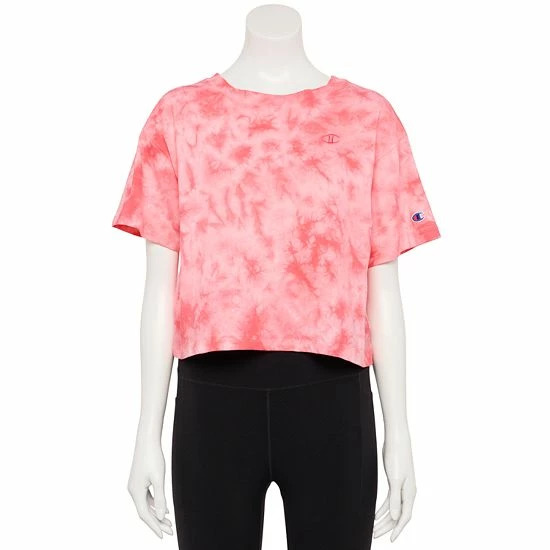 Women's Champion® Tie-Dye Crop Tee Crush Dye Fresh Teal 6 Women's Champion® Tie-Dye Crop Tee Crush Dye Fresh Teal - Image 4