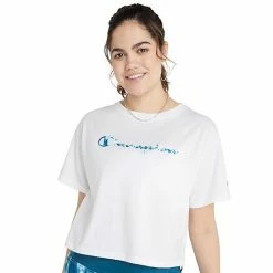 Women's Champion® Crop Graphic Tee White Fresh Teal -Champion shop unnamed file 3825