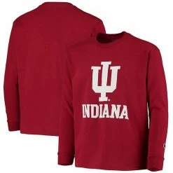 Youth Champion Crimson Indiana Hoosiers Lockup Long Sleeve T-Shirt