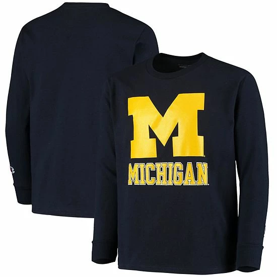 Youth Champion Navy Michigan Wolverines Lockup Long Sleeve T-Shirt 4 Youth Champion Navy Michigan Wolverines Lockup Long Sleeve T-Shirt - Image 2