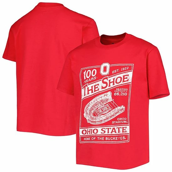 Youth Champion Scarlet Ohio State Buckeyes 100th Anniversary The Shoe T-Shirt 4 Youth Champion Scarlet Ohio State Buckeyes 100th Anniversary The Shoe T-Shirt - Image 2