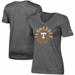 Women's Champion Heathered Charcoal Tennessee Volunteers Basketball V-Neck T-Shirt