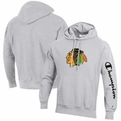Men's Champion Heathered Gray Chicago Blackhawks Reverse Weave Pullover Hoodie 3 Men's Champion Heathered Gray Chicago Blackhawks Reverse Weave Pullover Hoodie -Champion shop unnamed file 4984