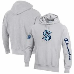 Men's Champion Heathered Gray Seattle Kraken Reverse Weave Pullover Hoodie -Champion shop unnamed file 5014