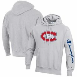 Men's Champion Heathered Gray Montreal Canadiens Reverse Weave Pullover Hoodie -Champion shop unnamed file 5349