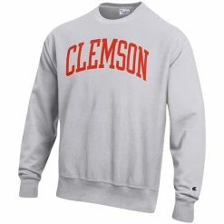 Men's Champion Heathered Gray Clemson Tigers Arch Reverse Weave Pullover Sweatshirt -Champion shop unnamed file 5490