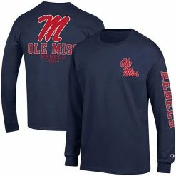Men's Champion Navy Ole Miss Rebels Team Stack Long Sleeve T-Shirt -Champion shop unnamed file 5524