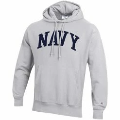 Men's Champion Heathered Gray Navy Midshipmen Team Arch Reverse Weave Pullover Hoodie -Champion shop unnamed file 5972