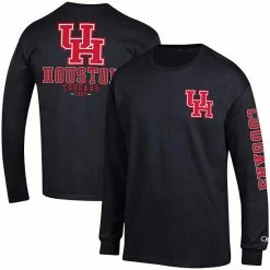 Men's Champion Black Houston Cougars Team Stack Long Sleeve T-Shirt -Champion shop unnamed file 5987