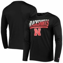 Men's Champion Black Nebraska Huskers Wordmark Slash Long Sleeve T-Shirt