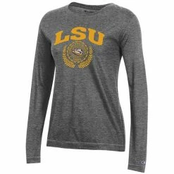 Women's Champion Heathered Charcoal LSU Tigers University Laurels Long Sleeve T-Shirt