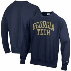 Men's Champion Navy Georgia Tech Yellow Jackets Arch Reverse Weave Pullover Sweatshirt