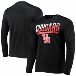 Men's Champion Black Houston Cougars Wordmark Slash Long Sleeve T-Shirt -Champion shop unnamed file 6248