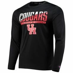 Men's Champion Black Houston Cougars Wordmark Slash Long Sleeve T-Shirt -Champion shop unnamed file 6249
