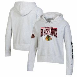 Women's Champion Heathered Gray Chicago Blackhawks Reverse Weave Pullover Hoodie