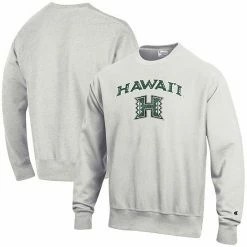 Men's Champion® Gray Hawaii Warriors Arch Over Logo Reverse Weave Pullover Sweatshirt -Champion shop unnamed file 6577