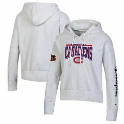 Women's Champion Heathered Gray Montreal Canadiens Reverse Weave Pullover Hoodie