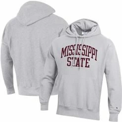 Men's Champion Heathered Gray Mississippi State Bulldogs Team Arch Reverse Weave Pullover Hoodie -Champion shop unnamed file 6655