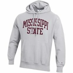 Men's Champion Heathered Gray Mississippi State Bulldogs Team Arch Reverse Weave Pullover Hoodie -Champion shop unnamed file 6656