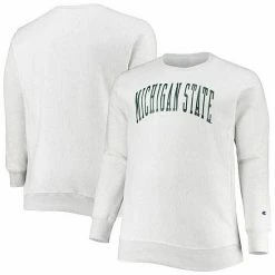 Men's Champion Ash Michigan State Spartans Big & Tall Reverse Weave Fleece Crewneck Pullover Sweatshirt