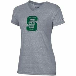 Women's Champion Gray Michigan State Spartans Vault Logo V-Neck T-Shirt -Champion shop unnamed file 6953