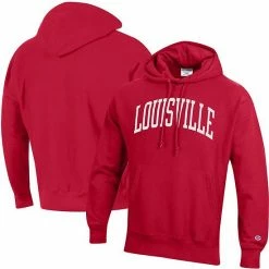 Men's Champion Red Louisville Cardinals Team Arch Reverse Weave Pullover Hoodie -Champion shop unnamed file 6963