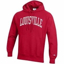 Men's Champion Red Louisville Cardinals Team Arch Reverse Weave Pullover Hoodie -Champion shop unnamed file 6964