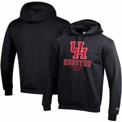 Men's Champion Black Houston Cougars Team Stack Powerblend Pullover Hoodie