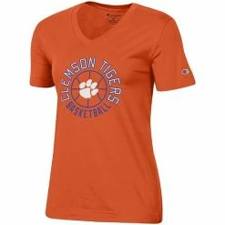 Women's Champion Orange Clemson Tigers Basketball V-Neck T-Shirt -Champion shop unnamed file 7014