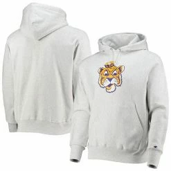 Men's Champion Heathered Gray LSU Tigers Team Vault Logo Reverse Weave Pullover Hoodie -Champion shop unnamed file 7255