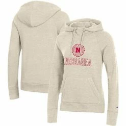 Women's Champion® Heathered Oatmeal Nebraska Huskers College Seal Pullover Hoodie
