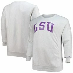 Men's Champion Heathered Gray LSU Tigers Big & Tall Reverse Weave Fleece Crewneck Pullover Sweatshirt -Champion shop unnamed file 7335