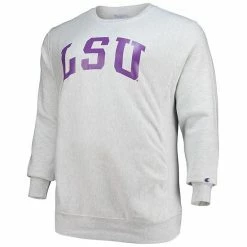 Men's Champion Heathered Gray LSU Tigers Big & Tall Reverse Weave Fleece Crewneck Pullover Sweatshirt -Champion shop unnamed file 7336