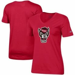 Women's Champion Red NC State Wolfpack Primary Team Logo V-Neck T-Shirt