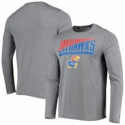 Men's Champion Gray Kansas Jayhawks Wordmark Slash Long Sleeve T-Shirt -Champion shop unnamed file 7433