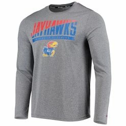 Men's Champion Gray Kansas Jayhawks Wordmark Slash Long Sleeve T-Shirt -Champion shop unnamed file 7434