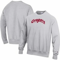 Men's Champion Heathered Gray Washington State Cougars Vault Logo Reverse Weave Pullover Sweatshirt -Champion shop unnamed file 7494