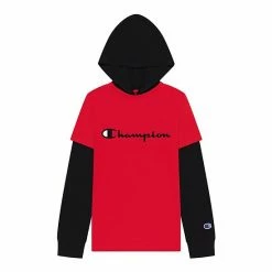 Boys 8-20 Champion® Script Hooded Tee Red Black -Champion shop unnamed file 754