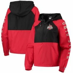 Champion Women's Scarlet/Black Ohio State Buckeyes Colorblocked Packable Raglan Half-Zip Hoodie Jacket