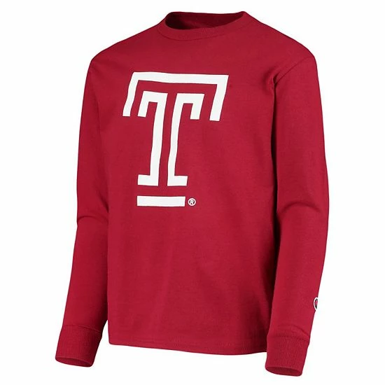 Youth Champion Cherry Temple Owls Lockup Long Sleeve T-Shirt Youth Champion Cherry Temple Owls Lockup Long Sleeve T-Shirt -Champion shop unnamed file 7575