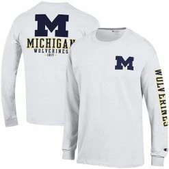 Men's Champion White Michigan Wolverines Team Stack Long Sleeve T-Shirt -Champion shop unnamed file 7724