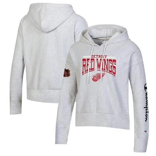 Women's Champion Heathered Gray Detroit Red Wings Reverse Weave Pullover Hoodie 3 Women's Champion Heathered Gray Detroit Red Wings Reverse Weave Pullover Hoodie