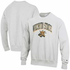 Men's Champion Gray Wichita State Shockers Arch Over Logo Reverse Weave Pullover Sweatshirt -Champion shop unnamed file 8337